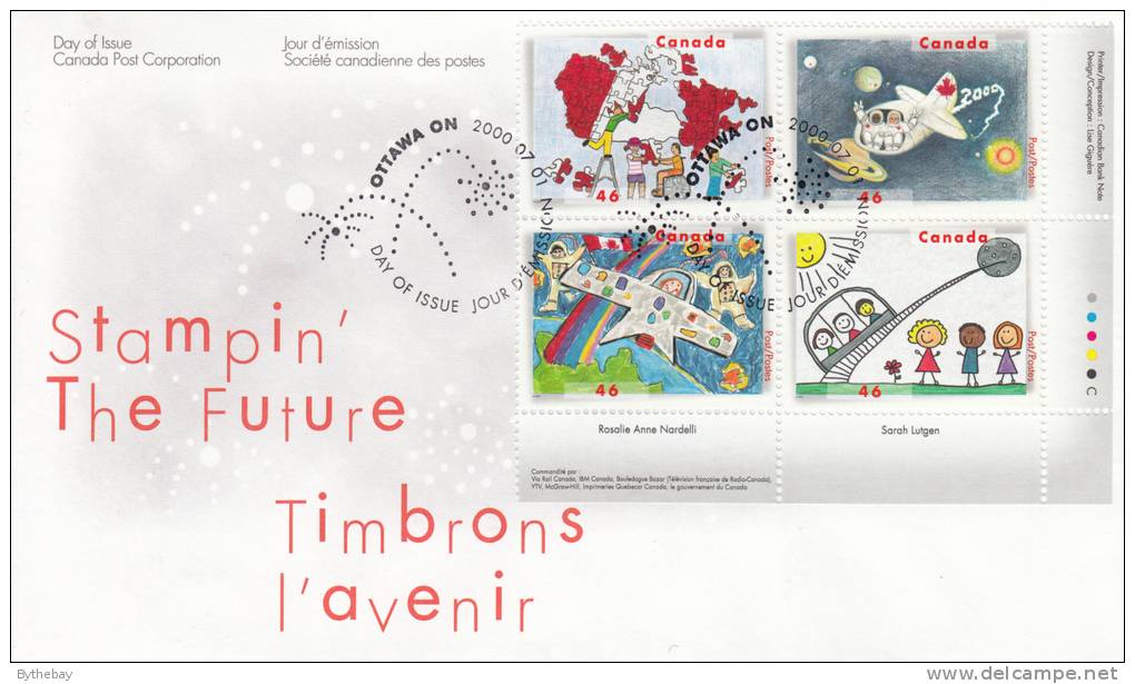 Canada FDC Scott #1862a Lower Right Plate Block 46c Stampin´ The Future Designs - 1991-2000