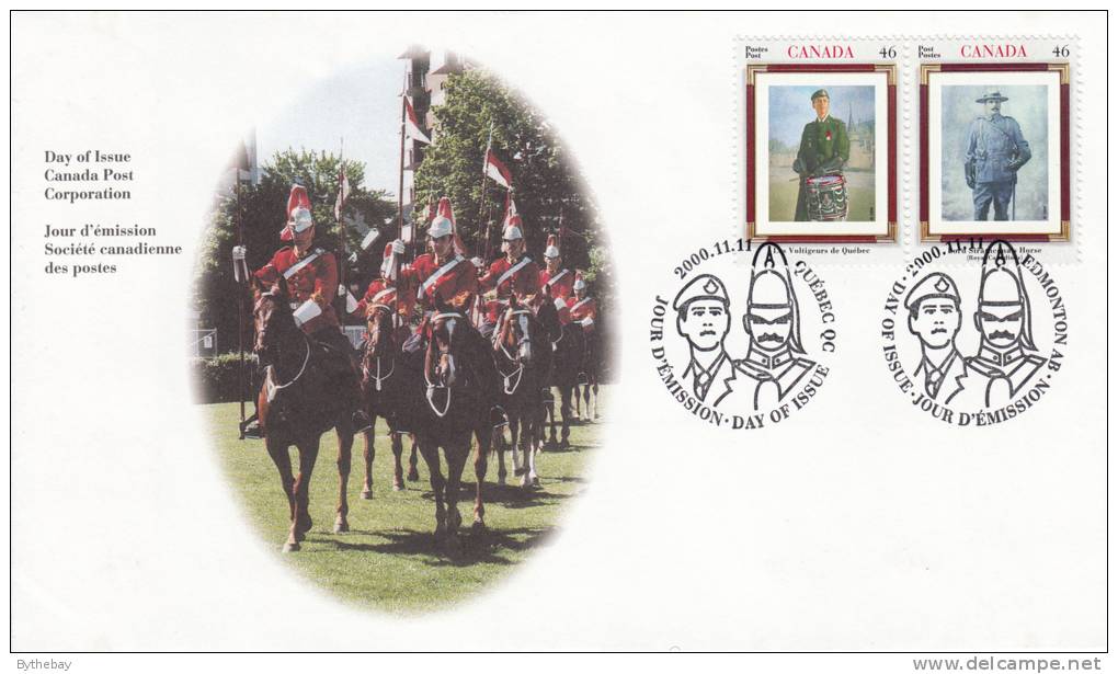 Canada FDC Scott #1877, #1876 Se-tenant Pair 46c Canadian Regiments - 1991-2000