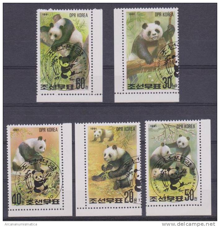 COREA DEL NORTE  Lote 5 Sellos Usados  "OSOS PANDAS"      S-203 - Bären