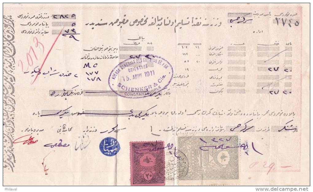 Superbe Document Avec Cachet De L'Agence Générale Des Chemins De Fer Orientaux, Schenker &amp; Cie, Constantinople - 15. - Autres - Asie