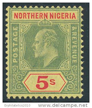 NORTHERN NIGERIA 1910 KING EDWARD VII 5 SHILLINGS SC# 37 THICK PAPER VF OG LH - Nigeria (1961-...)