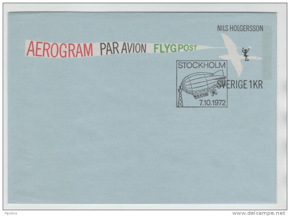 Sweden Aerogramme FDC 7-10-1972 Niels Holgersen Zeppelin Air Ship In The Postmark - Interi Postali