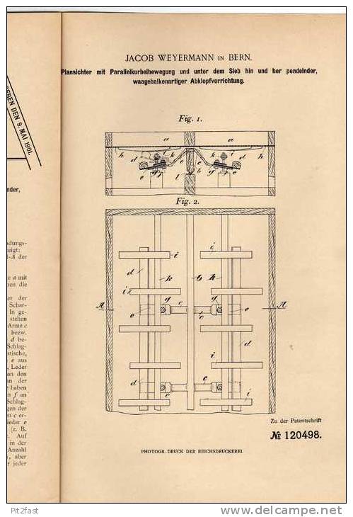 Original Patentschrift - J. Weyermann In Bern , 1900, Plansichter  !!! - Maschinen