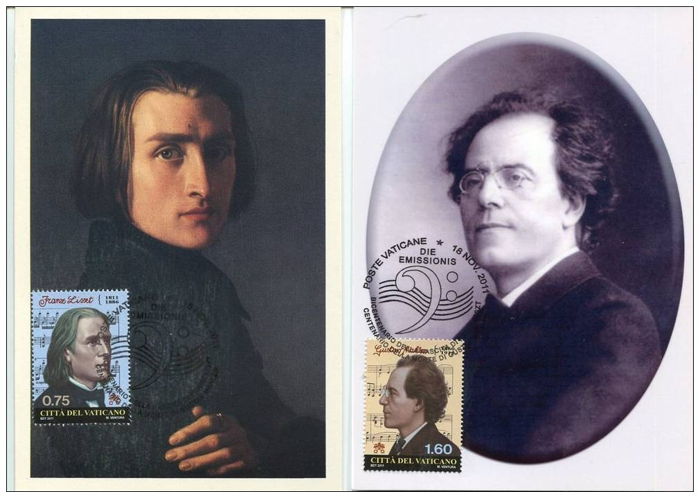 Vaticano, 2 Maxicard 2011 Franz Liszt And Gustav Mahler Music Composers - Musica