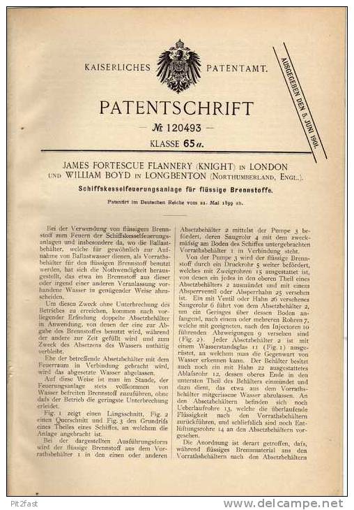 Original Patentschrift - W. Boyd In Longbenton Und London , 1899 , Feuerung Für Schiffe , Boat !!! - Altri & Non Classificati