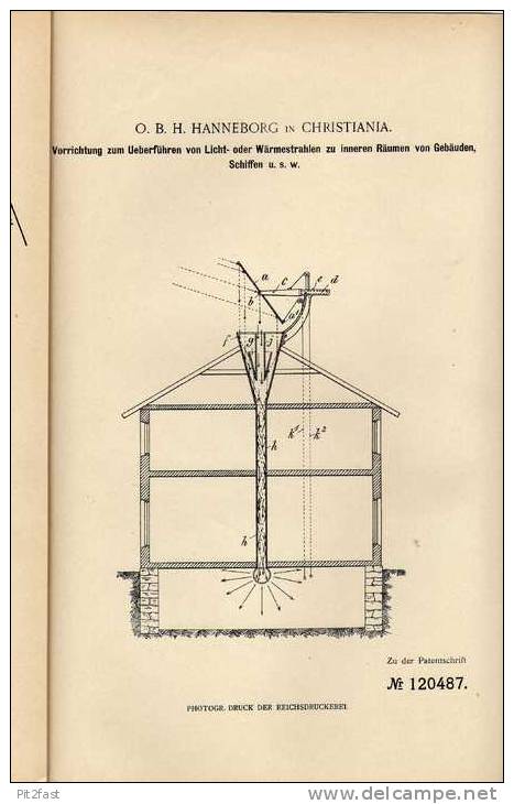 Original Patentschrift - Licht- Und Wärmestrahlen Für Gebäude Und Schiffe , 1900, H. Hanneborg In Christiania !!! - Arquitectura