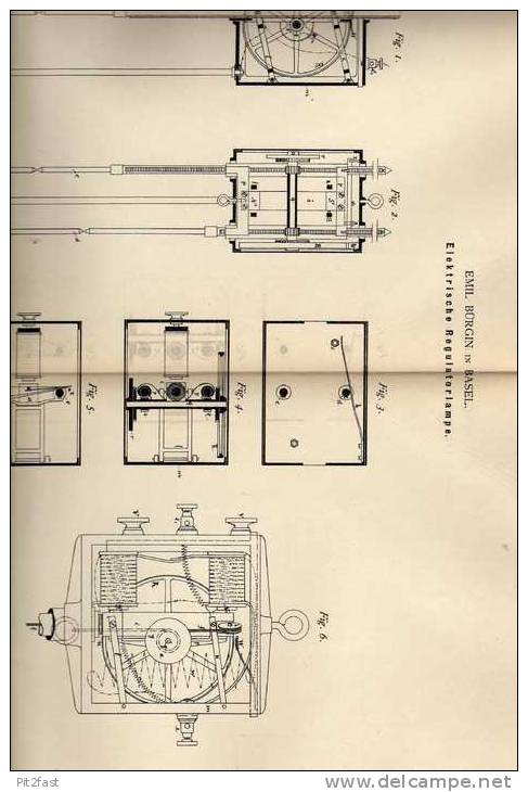 Original Patentschrift -  Elektr. Regulator Lampe , 1882 , E. Bürgin In Basel !!! - Lighting & Lampshades