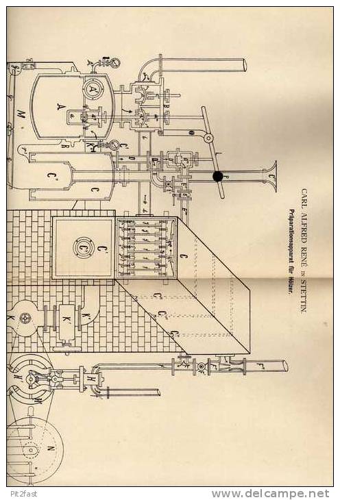 Original Patentschrift - Apparat Für Holz Präparation , 1882 , C. René In Stettin , Tischler , Sägewerk !!! - Machines