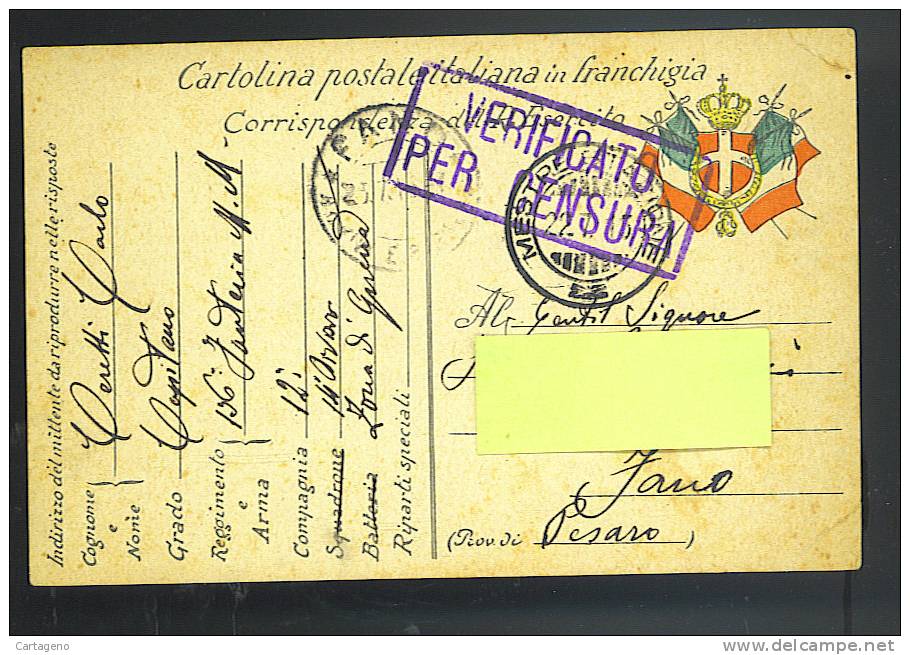 Cartolina In Franchigia  136  Di Fanteria  Zona Di Guerra   - Cartolina Viaggiata Il 23-7-1919 - Franchise