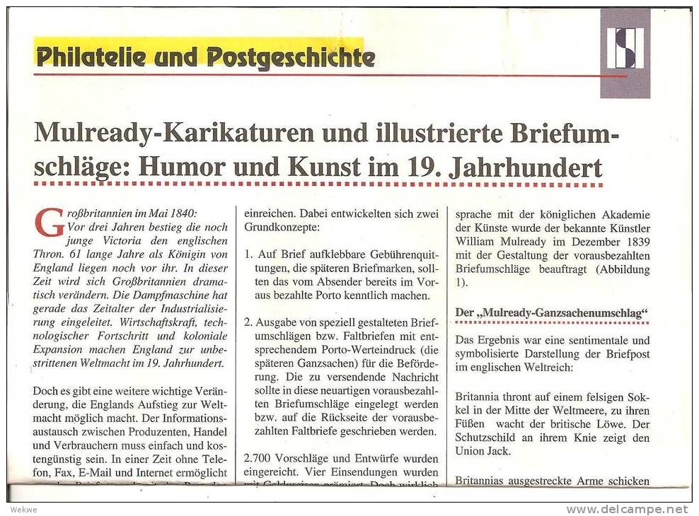 1. Engl. Ganzsache, Wissenswertes Mit Zahlreichen Abbildungen Auf 4 DIN A 4 Seiten - Filatelia E Historia De Correos