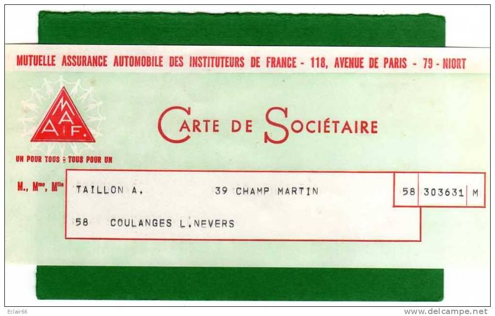 Mémento Du Mutualiste De 1967, Mutuelle Assurance Auto Instituteurs De France, Avec La Carte De Sociétaire Et Son étui - Bank & Insurance