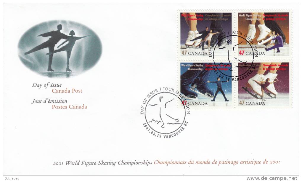 Canada FDC Scott #1899a Block Of 4 47c World Figure Skating Championships - 2001-2010