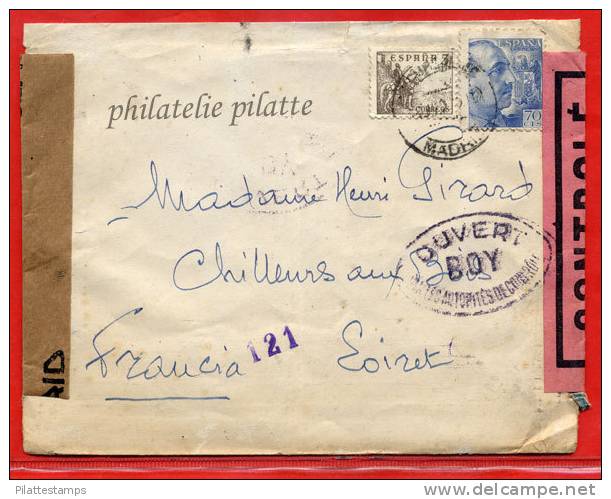 ESPAGNE LETTRE CENSUREE DE 1945 DE ALMERIA POUR CHILLEURSAUX FRANCE COVER - Republicans Censor Marks