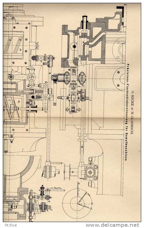 Original Patentschrift - Präcisionssteuerung Für Dampfmaschine , 1882, O. Recke In M.- Gladbach !!! - Tools