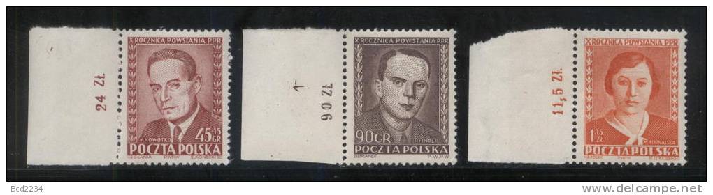 POLAND 1952 10TH ANNIVERSARY OF PPR SET LEFT MARGINS NHM (45GR STAMP IS SLANIA), MNH FAMOUS POLES COMMUNISM SOCIALISM - Ongebruikt