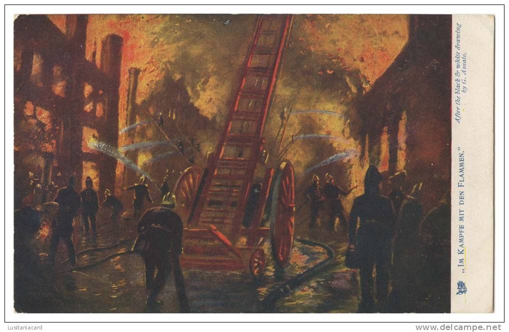 Im Kampfe Mit Den Flammen (dans La Bataille Avec Les Flammes) Carte Postale - Sapeurs-Pompiers