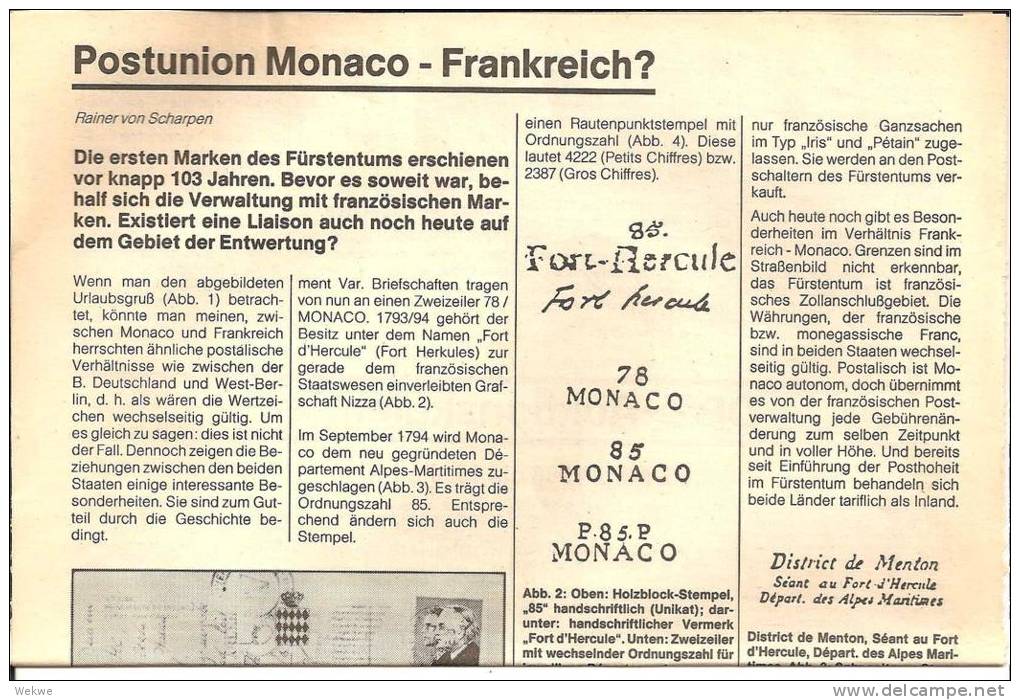 Monacco, Die Postunion Mit Frankreich, Diverse Franz. Stempel Abgebildet (2 DIN A 4 Seiten) - Philately And Postal History