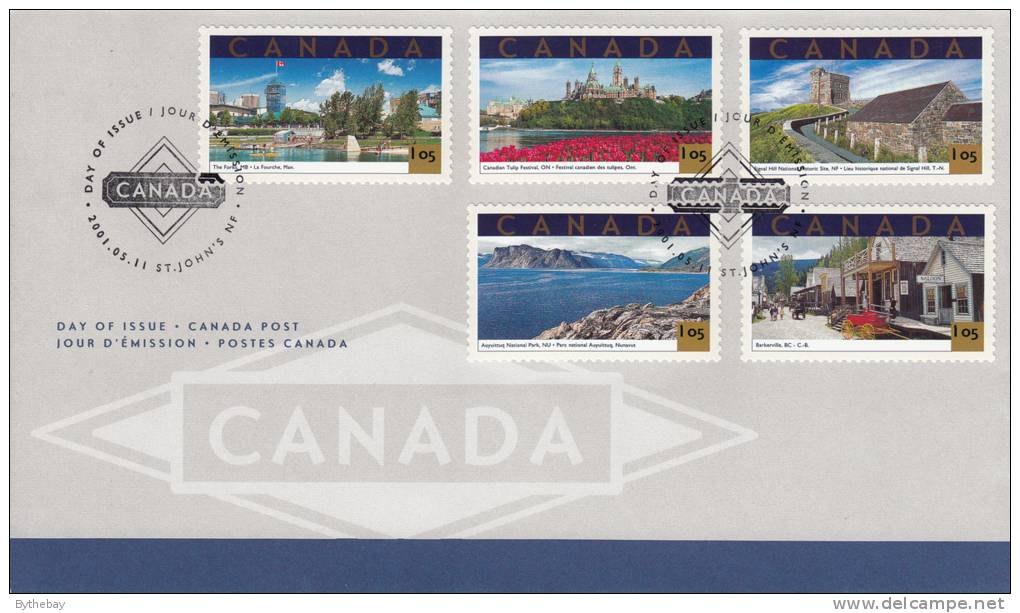 Canada FDC Scott #1904a-e $1.05 Attractions: The Forks, Barkerville, Tulip Festival, Auyuittuq, Signal Hill - 2001-2010