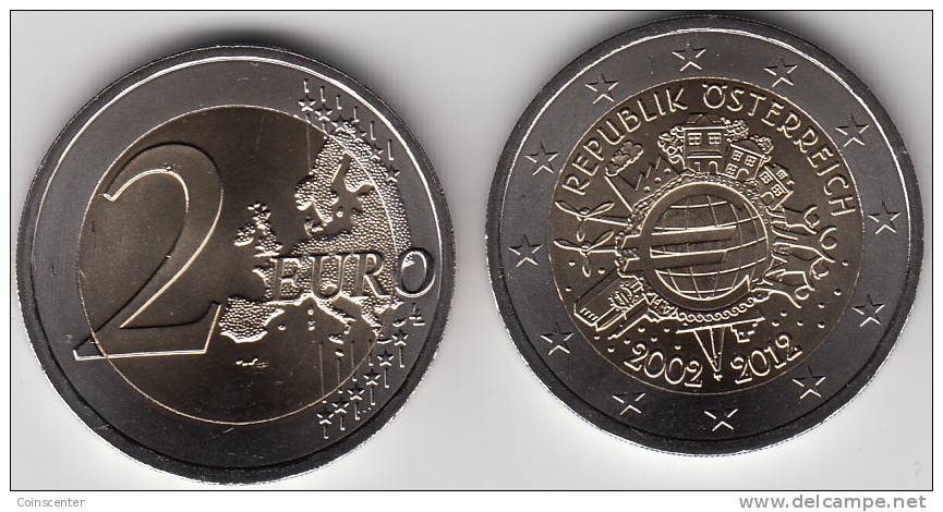 Austria 2 Euro 2012 "TYE - Ten Years Euro Cash" UNC - Austria