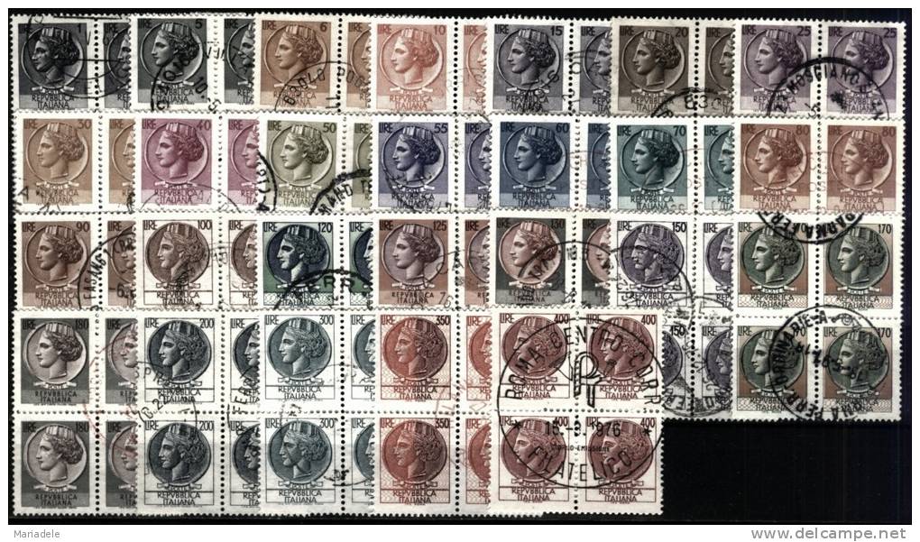 Italia 1968-77, Siracusana Fluorescente Quartina (o), Giro Completo 26 Valori - Collections