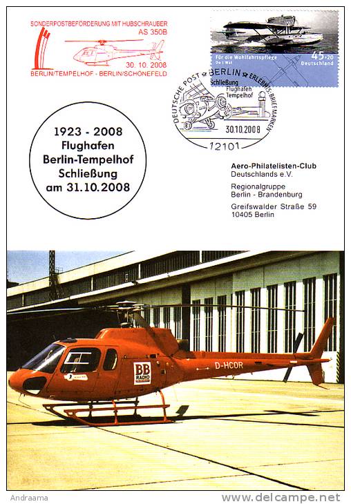 Sonderflugpost - Hubschrauber - Berlin / Tempelhof - 30.10.2008 [db14b] - Hubschrauber