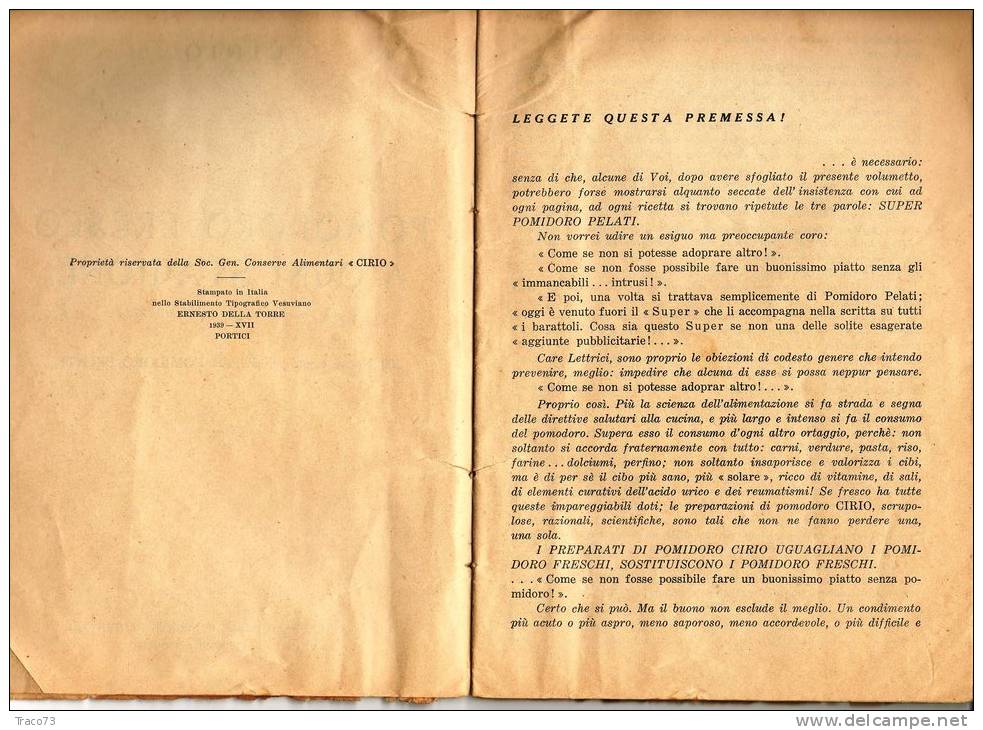 CIRIO /  POMODORO FRESCO A OGNI STAGIONE - 300 Ricette Sui Pom. Pelati - Napoli - San Giovanni A Teduccio - 1939 - House & Kitchen