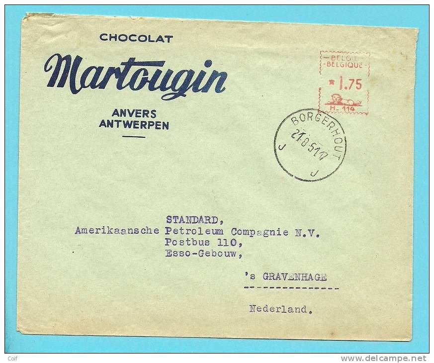 Brief Met Roodfrankeering H114 Met Stempel BORGERHOUT Met Hoofding " CHOCOLAT MARTOUGIN / ANVERS " - Sonstige & Ohne Zuordnung