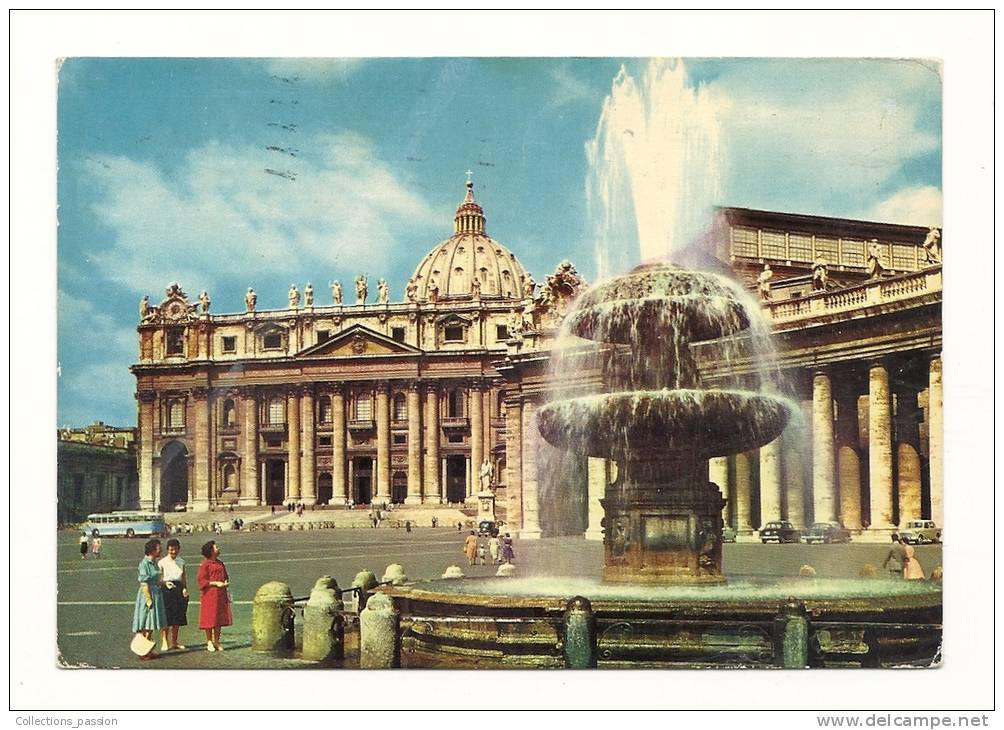 Cp, Cité Du Vatican, La Place St-Pierre Et La Fontaine Du Bernini, Voygaée 1964 - Vaticano (Ciudad Del)