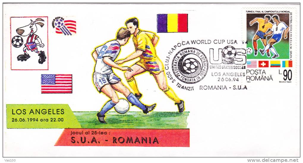 FOOTBALL WORLD CUP, USA, 1994, SPECIAL COVER, OBLITERATION CONCORDANTE, ROMANIA - 1994 – USA