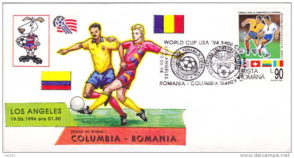 FOOTBALL WORLD CUP, USA, 1994, SPECIAL COVER, OBLITERATION CONCORDANTE, ROMANIA - 1994 – USA