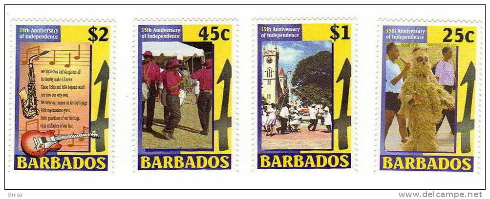 Barbados / 35th Anniversary Of Independence / National Dances / Music Instruments / Guitar / Saxaphone / - Barbados (1966-...)