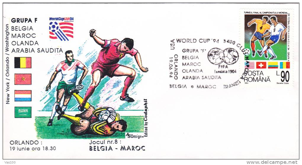 FOOTBALL WORLD CUP, USA, 1994, SPECIAL COVER, OBLITERATION CONCORDANTE, ROMANIA - 1994 – USA
