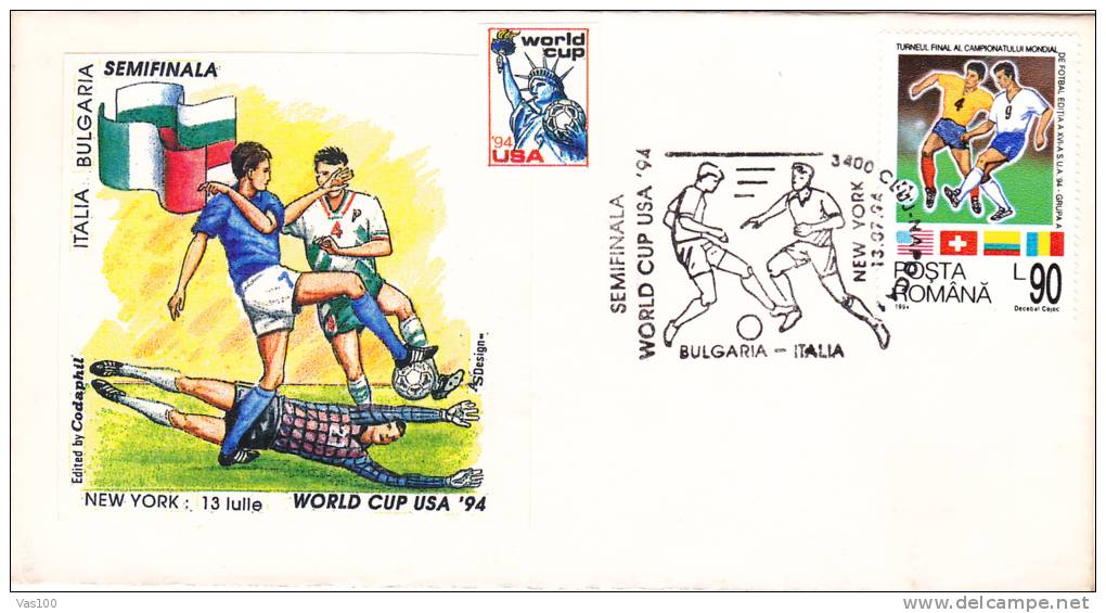 FOOTBALL WORLD CUP, USA, 1994, SPECIAL COVER, OBLITERATION CONCORDANTE, ROMANIA - 1994 – USA