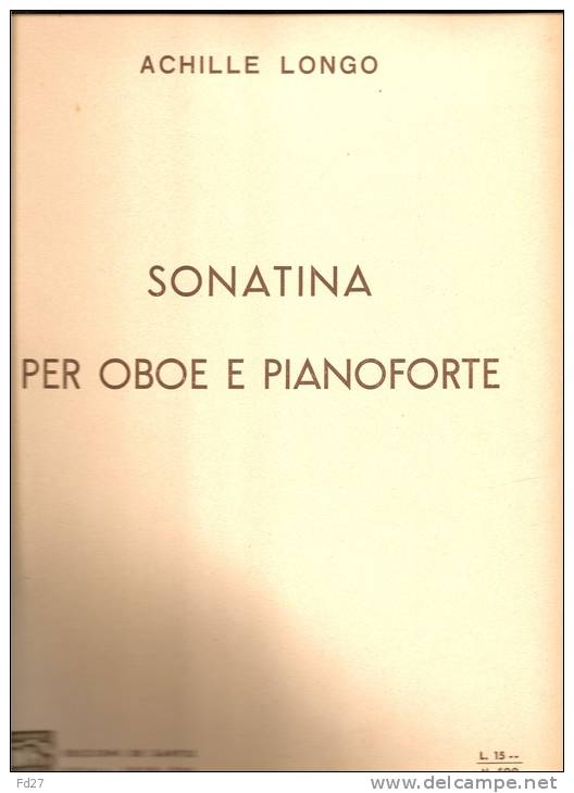 PARTITION DE ACHILLE LONGO : SONATINA PER OBOE E PIANOFORTE - J-L