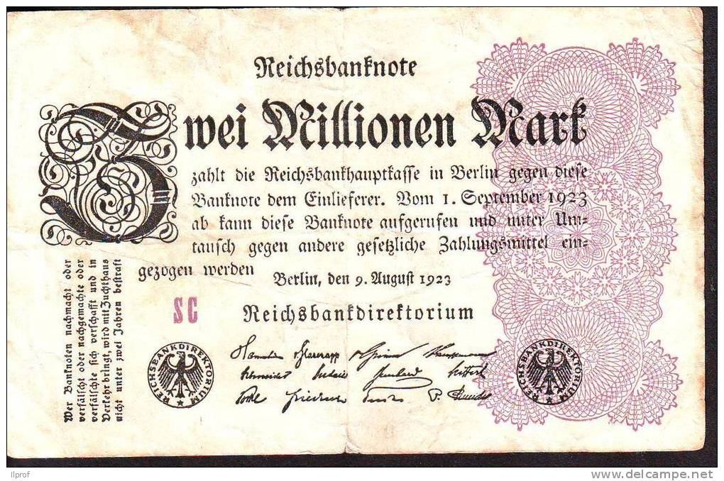 Germania Banconota Zwei Millionen Mark Anno 1923 Circolata Serie SC - 2 Mio. Mark