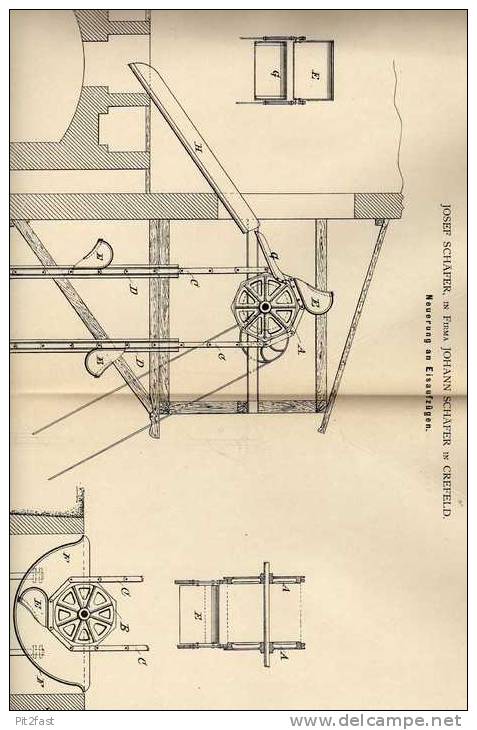 Original Patentschrift -  J. Schäfer In Crefeld , 1882 , Eisenaufzug , Lift !!! - Macchine