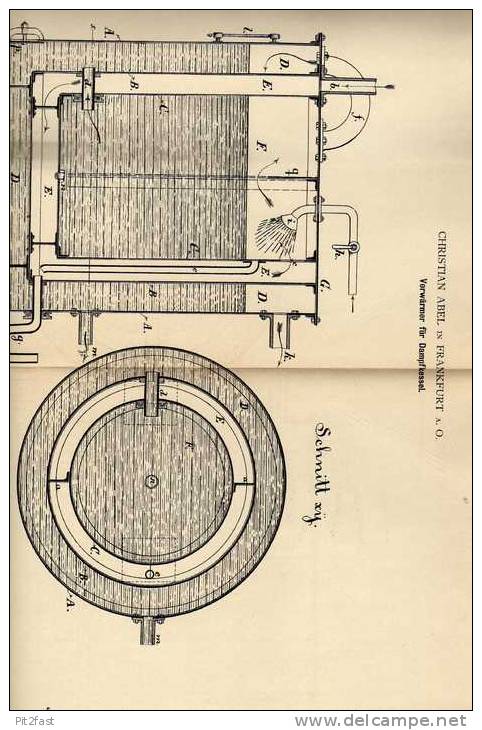 Original Patentschrift -  Vorwärmer Für Dampfkessel , 1882 , C. Abel In Frankfurt A. Oder !!! - Tools