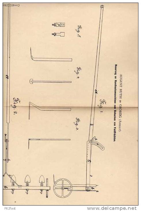 Original Patentschrift - A. Huth In Gröbzig , 1882 ,Hackmaschine Für Feldfrüchte , Obstbau !!! - Machines