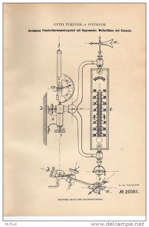 Original Patentschrift -  Hygrometer Mit Kompass , 1882 , Otto Toepfer In Potsdam , Barometer !!! - Tools