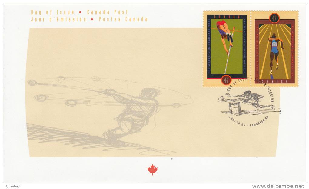 Canada FDC Scott #1907, #1908 Se-tenant Pair 47c IAAF World Championships, Edmonton - 2001-2010