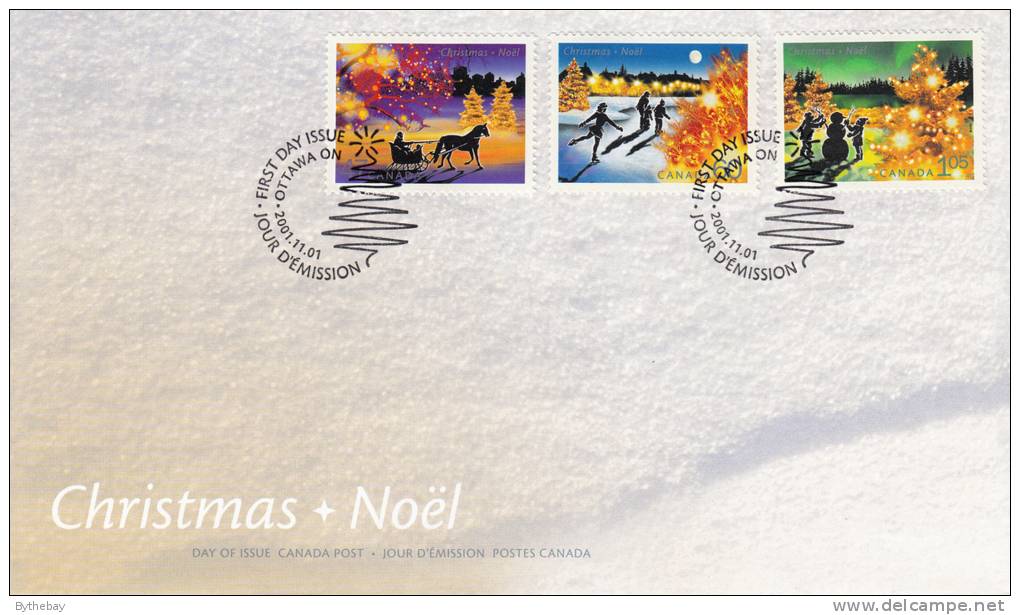 Canada FDC Scott #1922-1924 Christmas Lights 47c Sleigh Ride, 60c Ice Skating, $1.05 Building A Snowman - 2001-2010