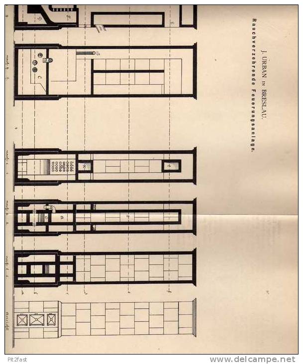 Original Patentschrift -  Feuerungsanlage , Heizung , 1882 , J. Urban In Breslau !!! - Architectuur