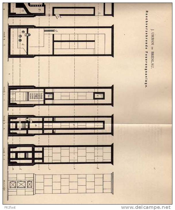 Original Patentschrift -  Feuerungsanlage , Heizung , 1882 , J. Urban In Breslau !!! - Architecture