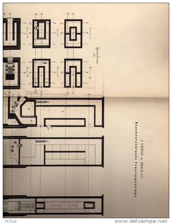 Original Patentschrift -  Feuerungsanlage , Heizung , 1882 , J. Urban In Breslau !!! - Architectuur
