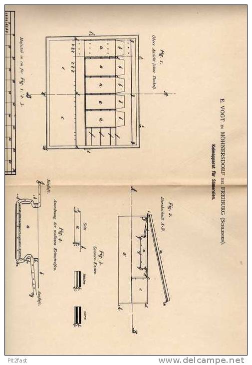 Original Patentschrift -  E. Vogt In Möhnersdorf B. Freiburg , 1882 , Keimapparat , Gartenbau !!! - Maschinen