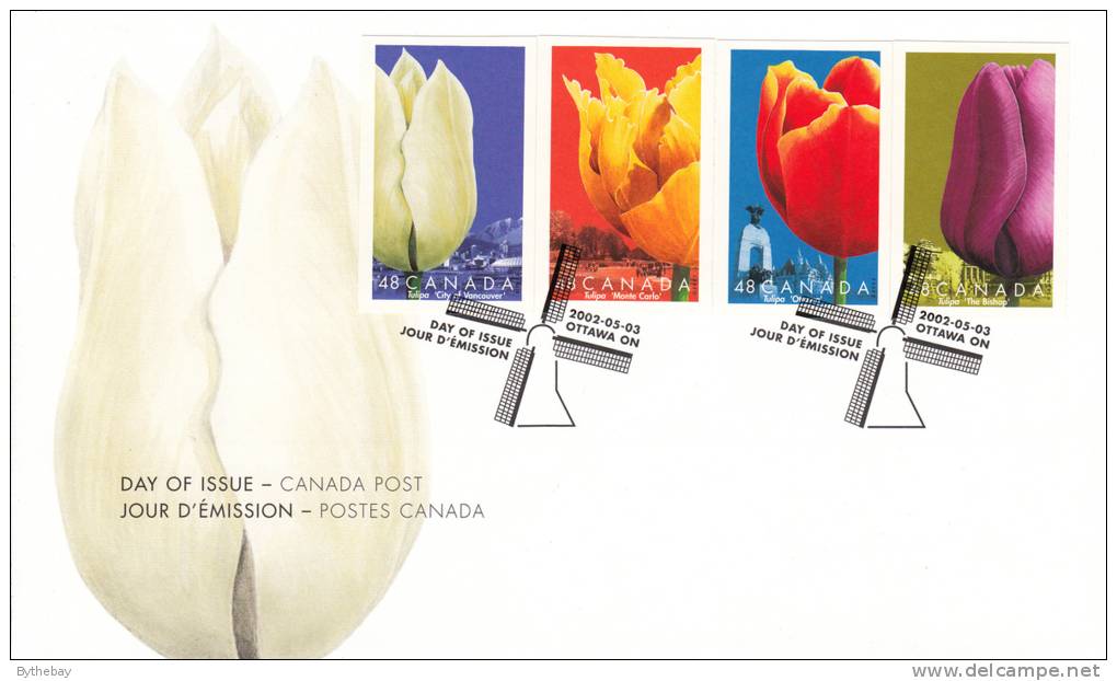 Canada FDC Scott #1946a-d Self-adhesive 48c Tulips: Vancouver, Monte Carlo, Ottawa, The Bishop - 2001-2010