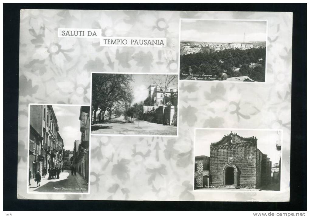 T0831 CARTOLINA ILLUSTRATA SASSARI SALUTI DA TEMPIO PAUSANIA VEDUTINE FG. V. - Sassari