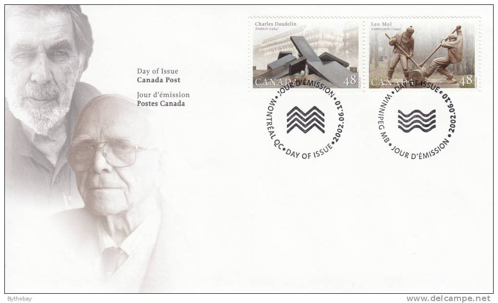 Canada FDC Scott #1954, 1955 Se-tenant Pair 48c Sculptures: 'Embacle'; 'Lumberjacks' - 2001-2010
