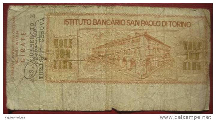 100 Lire 19.12.1975 L´Istituto Bancario San Paolo Di Torino (Associazione Del Commercio E Del Turismo Della Provincia .. - [10] Scheck Und Mini-Scheck