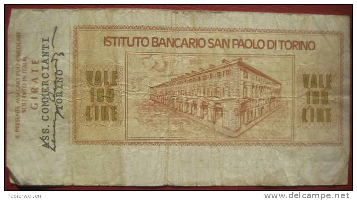 100 Lire 10.12.1975 L´Istituto Bancario San Paolo Di Torino (Associazione Commercianti-Torino) - [10] Scheck Und Mini-Scheck